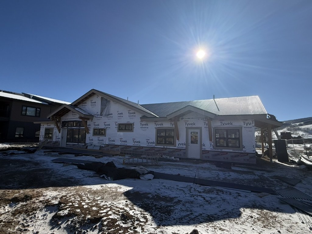 The new hospital wrapped and framed in winter