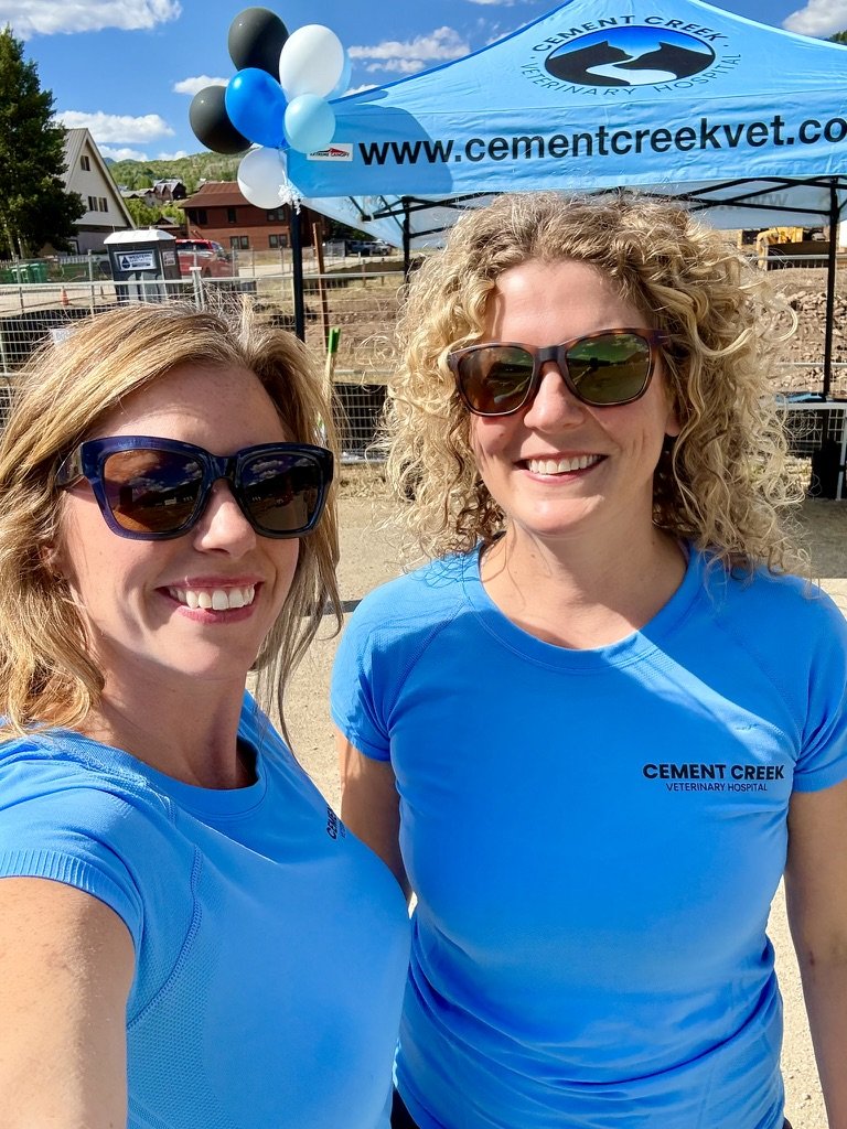 A selfie of the Cement Creek team in their blue shirts