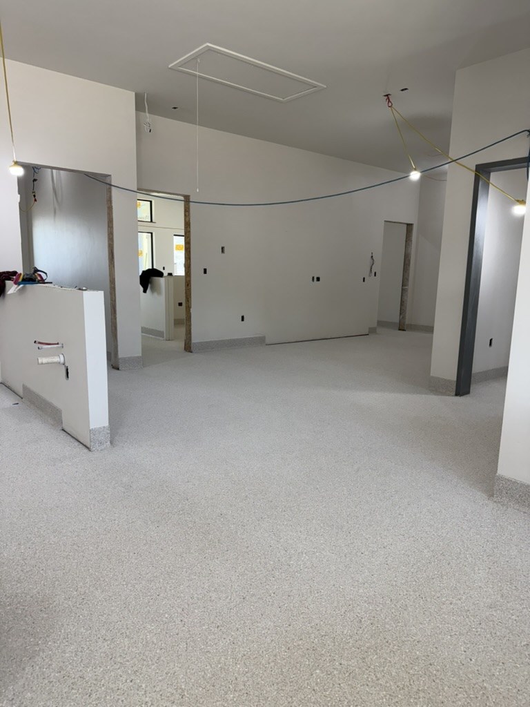 Inside the new hospital with the finished treatment-area floor