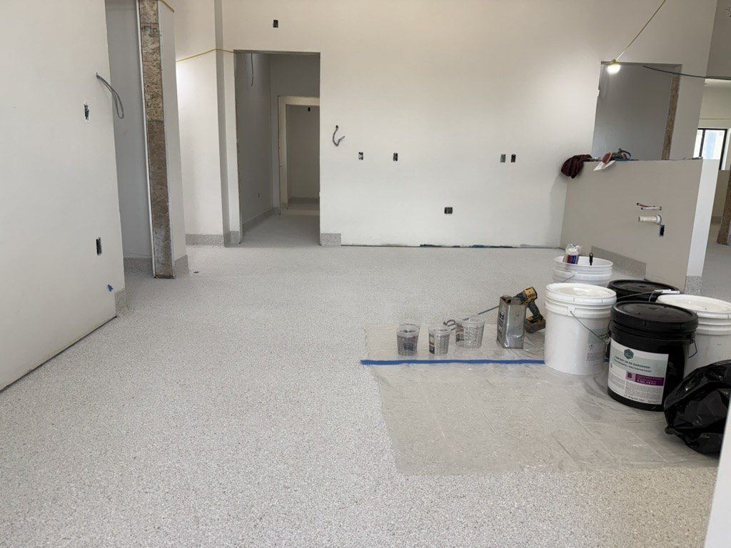 The interior nearing completion with the new flooring down