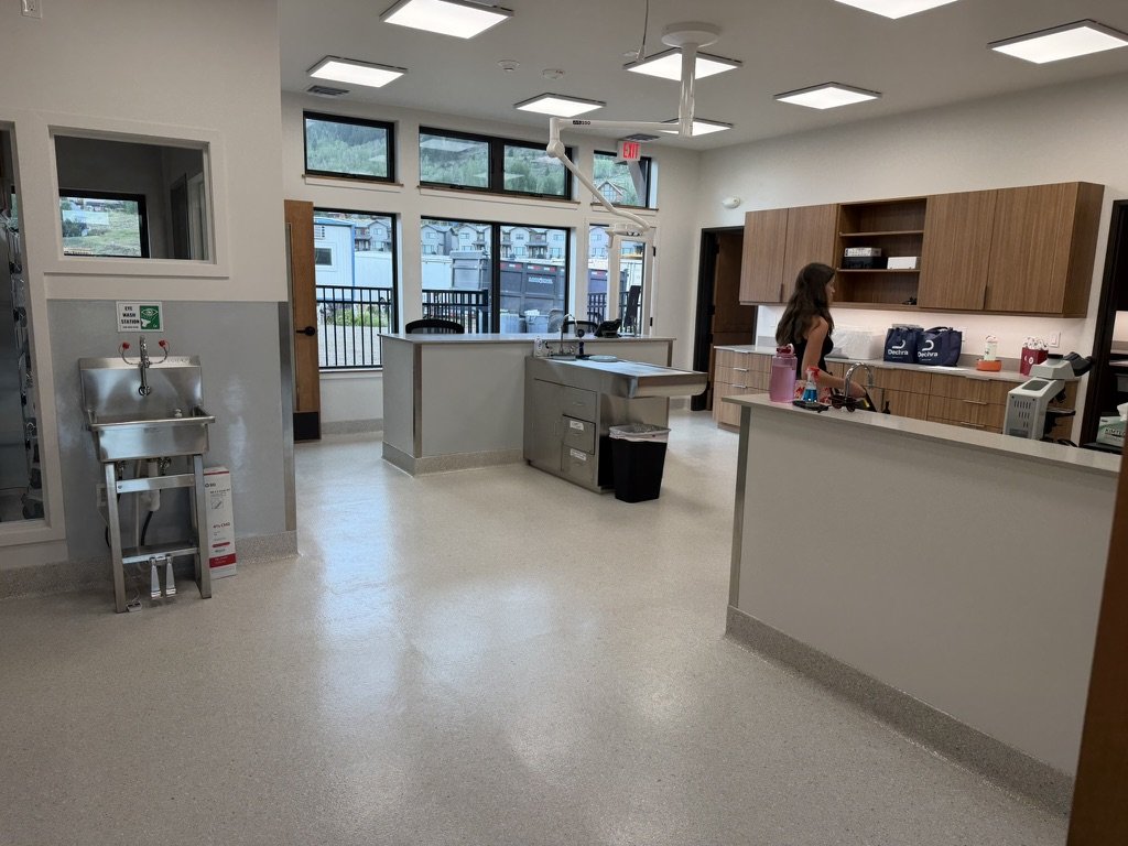 The finished treatment room with its central exam table